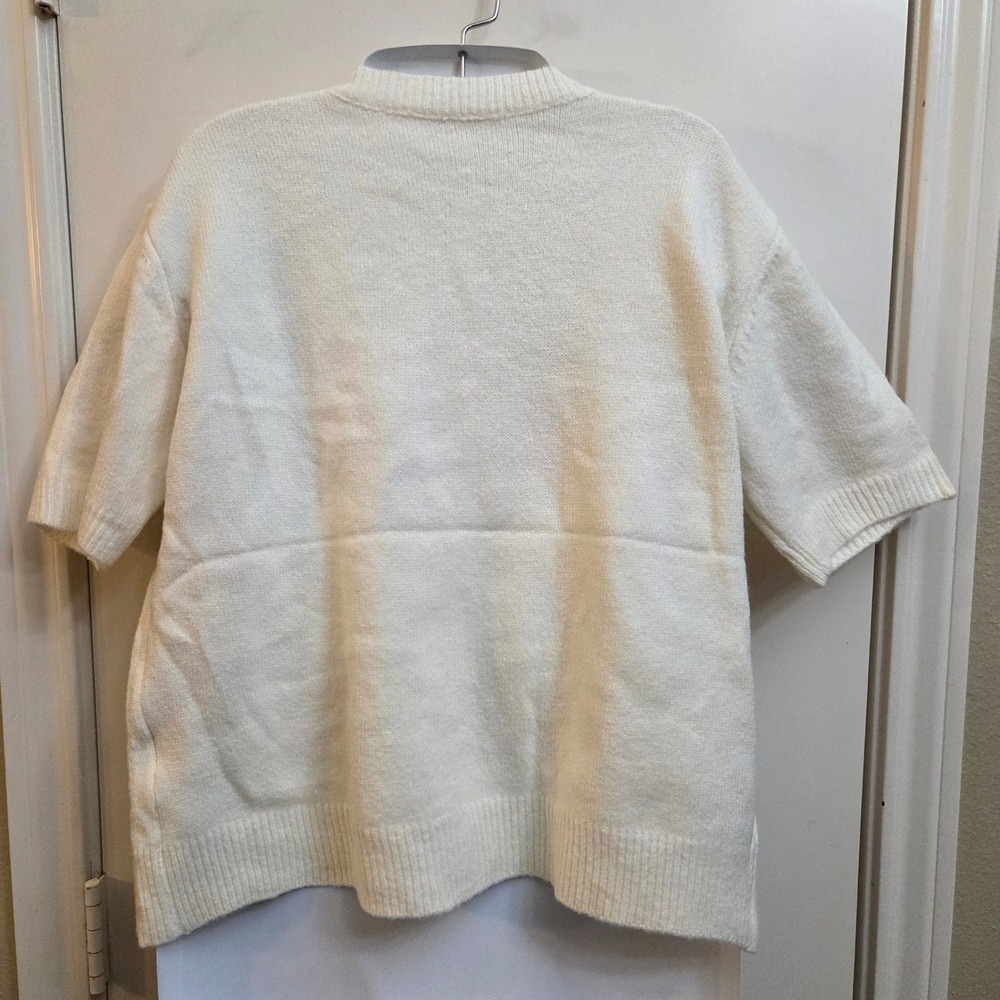 Lemon Patch Short Sleeve Cardigan Cream Knit Button Up Sweater Large - Picture 2 of 3